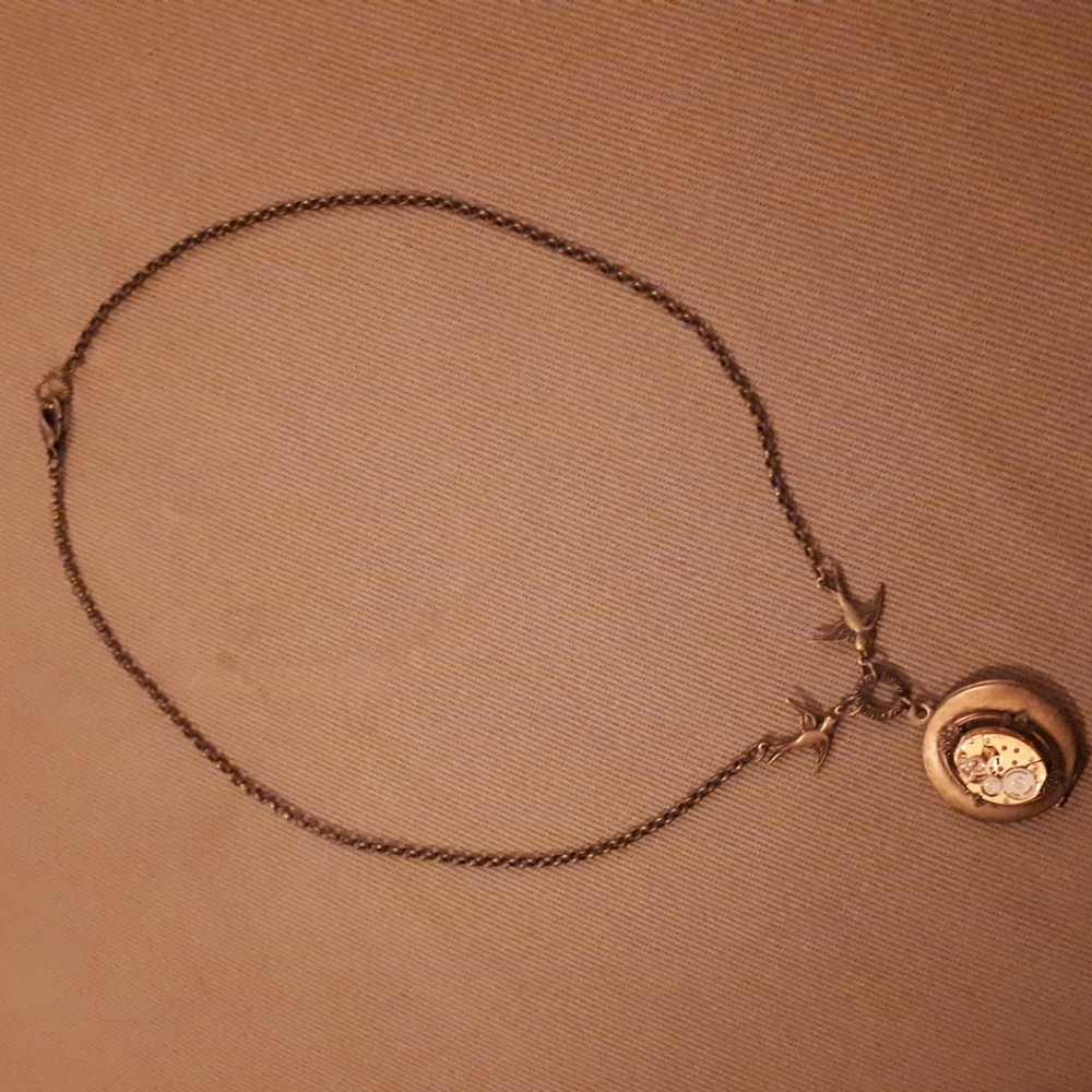 Brass watch movement locket necklace